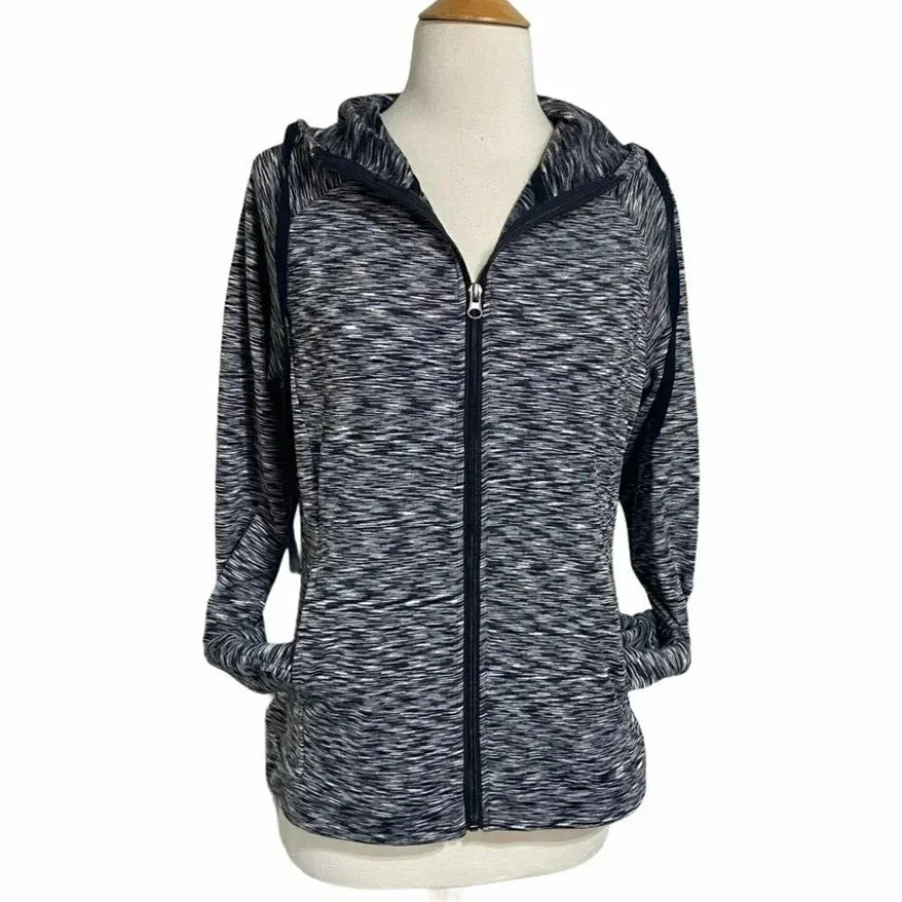 Daisy Fuentes Fit M Black marbled zip hoodie EUC
